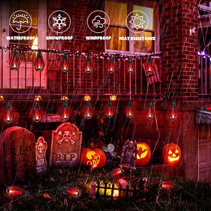 iBaycon Solar Halloween Lights, 27Ft 10 LED Bulbs Flickering Flame String Light - Image 5