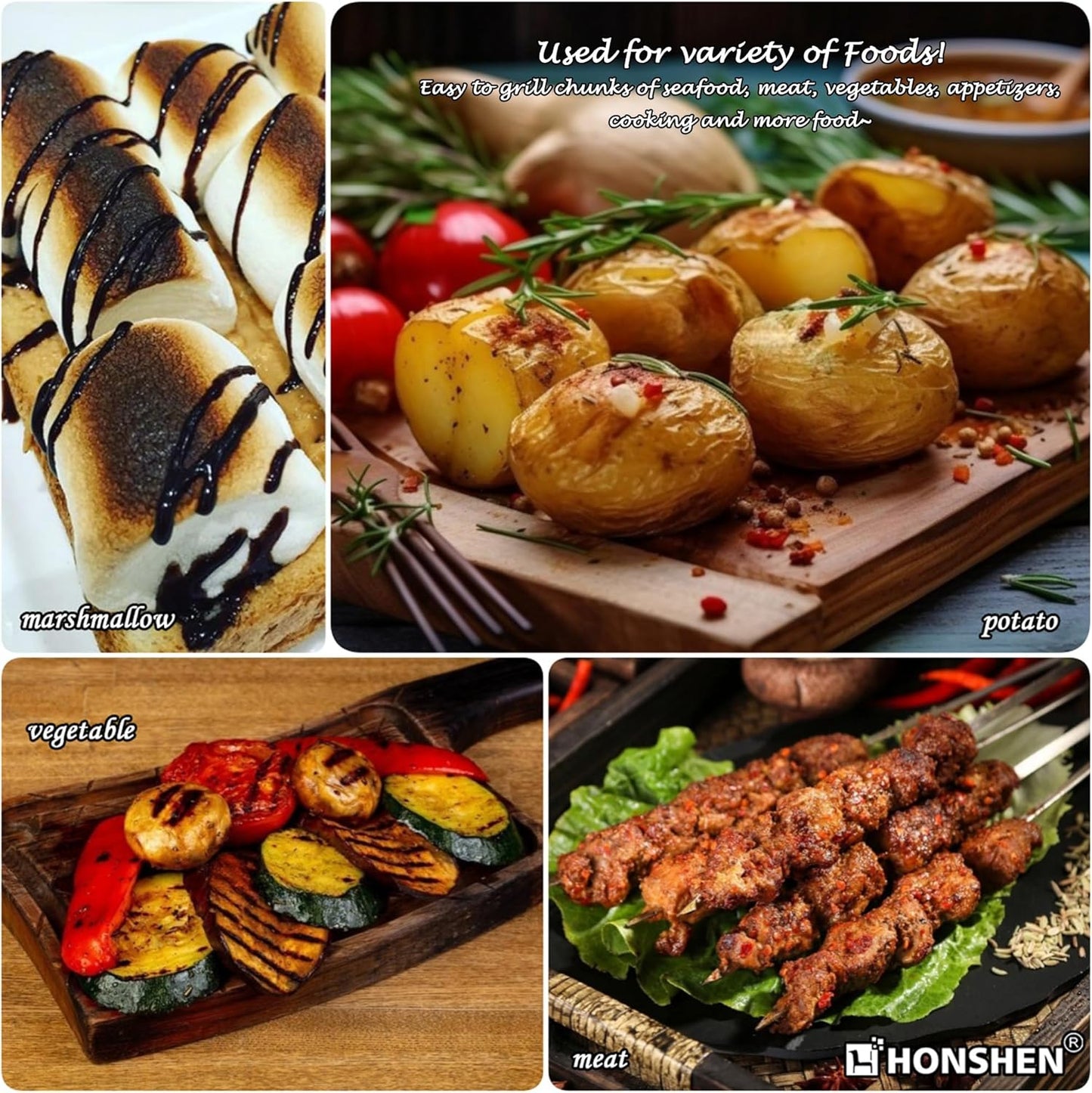 17 Inch Stainless Steel Skewers for Kabobs,HONSHEN Flat Shish Kabob Barbecue Skewers - Metal BBQ Skewers for Grilling Meat, Chicken, Shrimp, Vegetables - 20 Pack (17Inch Flat BBQ 20p)