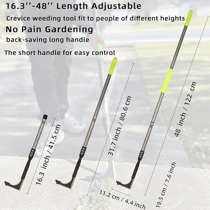 Crack Weeder, 48" Long Handle Crevice Weeding Tool with Soft Foam Grip, Stainless Steel Weed Puller Tool Weeder Tool, Efficient Weed Remover Tool for Sidewalk, Paver, Narrow and Wall Gaps