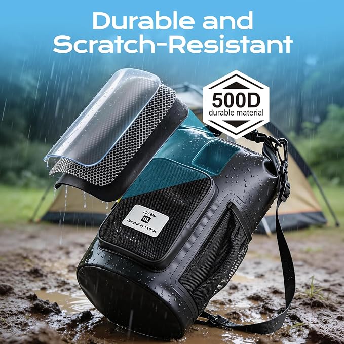 5L Waterproof Dry Bag with Bottle Holder & Mesh Pocket, 500D PVC Tarpaulin Roll - Image 3