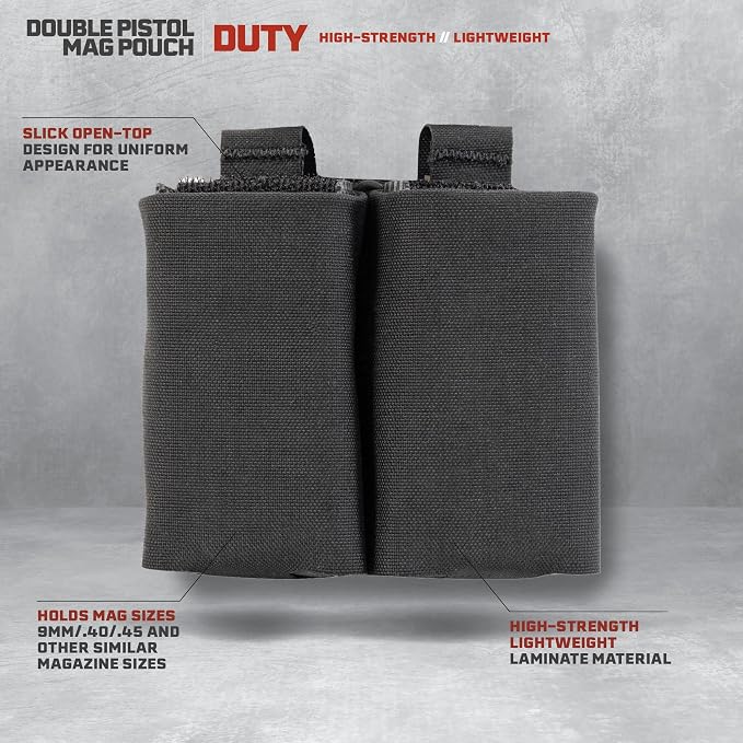 Double Pistol Magazine Pouch, High-Strength Laminate Material, MOLLE Compatible - Image 3