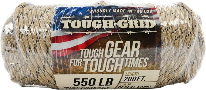 TOUGH-GRID 550 Paracord, Type III Mil-Spec Nylon Rope - 200 Ft Desert Camo - Image 3