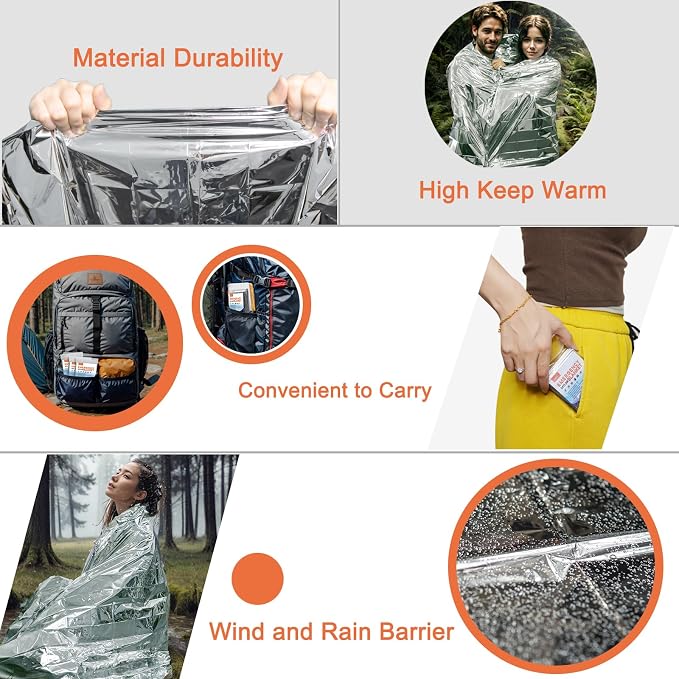 6 Pack - Large 82” x 62” Survival Emergency Mylar Thermal Blankets, Thermal - Image 5