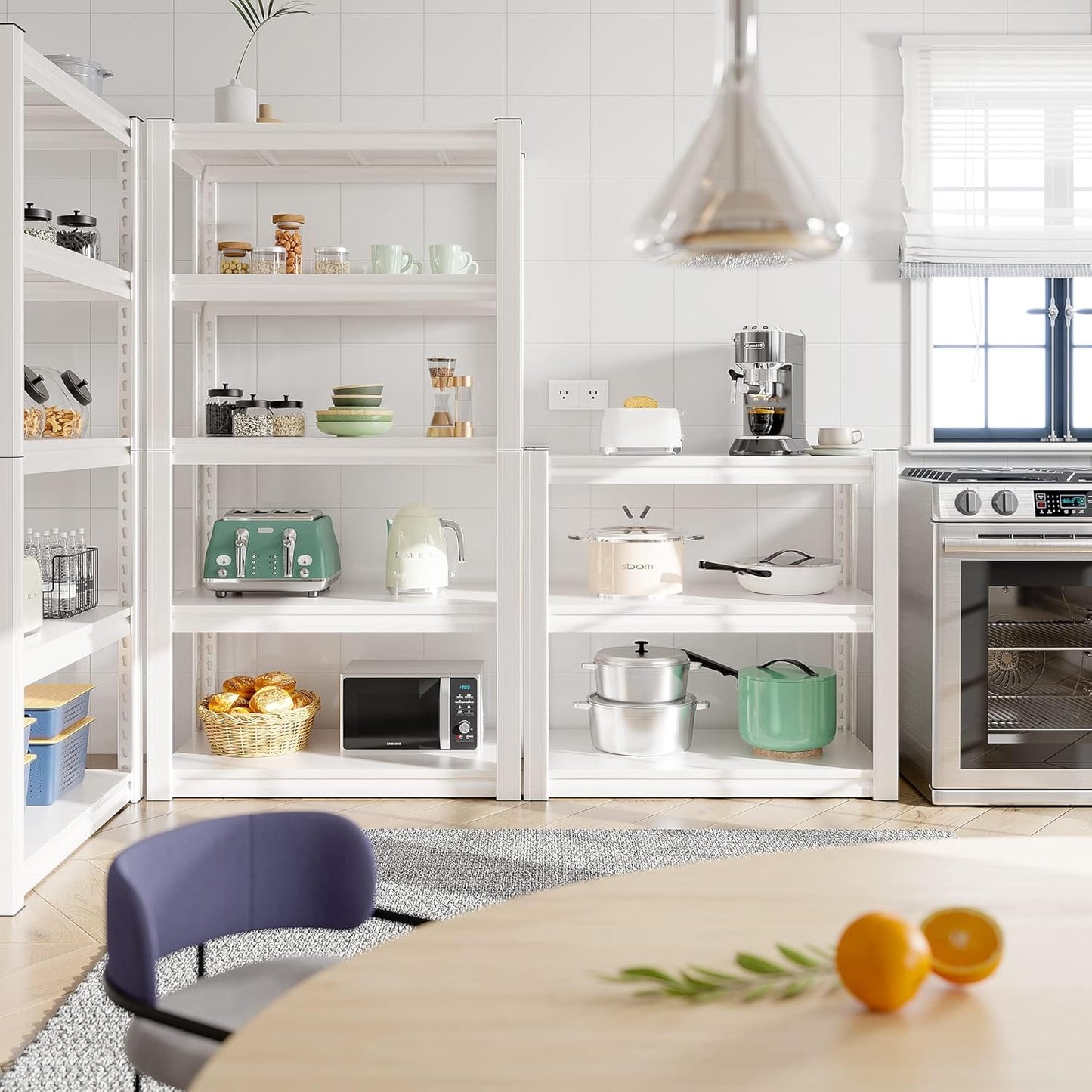 Raybee 72''H Garage Shelving Heavy Duty Storage Shelves Load 2010LBS Adjustable 5 Tier Metal Shelving White Garage Sheves Pantry Shelf for Kitchen Closet 72''H*31.7''W*16.3''D, 3 Pack