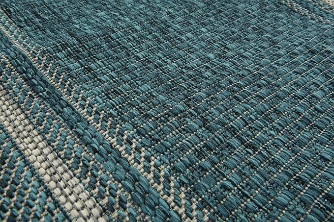 Unique Loom Outdoor Border Collection Area Rug - Soft Border (2'x 6' 1" Runner, Teal/ Ivory)