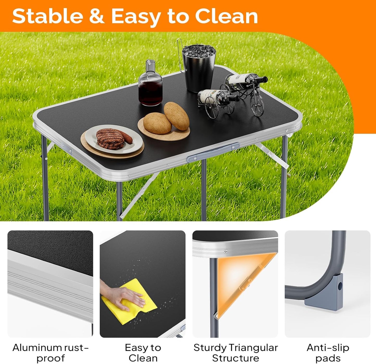 VINGLI 2.3FT Small Camping Table，Portable Camping Table with Carrying Handle, Picnic Table Foldable Table Essentials for Indoor Outdoor