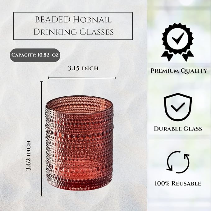 Hobnail Beaded Highball Drinking Tumbler Glasses | Set of 6 | Color, Vintage - Image 4