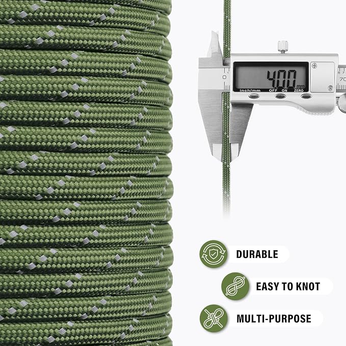 Reflective Paracord Rope 750 lb - 200ft 5/32" Parachute Cord 4MM 12-Strand para - Image 6