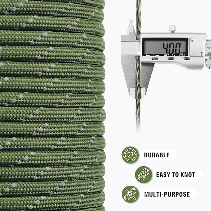 Reflective Paracord Rope 750 lb - 500ft 5/32" Parachute Cord 4MM 12-Strand para - Image 6