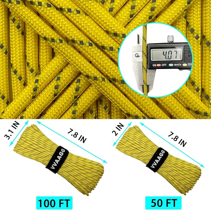 VVAAGG Reflective Paracord Rope 100FT, 7 Strand Nylon para Cord Lanyard Utility - Image 4