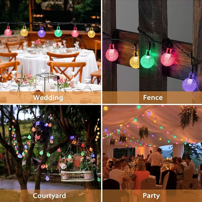 Outdoor Solar String Lights, 2x46FT 66LED 8Modes Crystal Color Solar Powered - Image 6