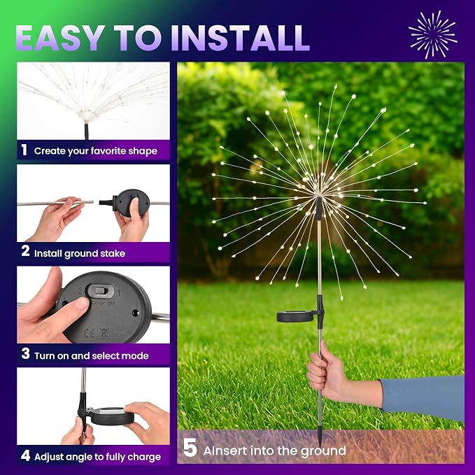 PEVOROS Garden Decor Solar Lights Outdoor, 4 Pack 120LED Waterproof Colorful - Image 4