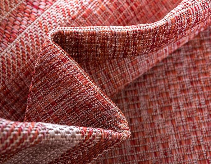 Unique Loom Outdoor Border Collection Area Rug - Soft Border (9'x 12' Rectangle, Rust Red/ Ivory)