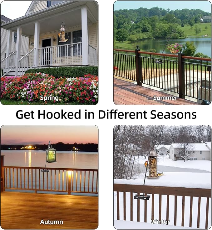 Deck Hook Railing Mount-Deck Railing Plant Hanger Outdoor，Metal Bird Feeder Hanger for Deck Railing,Fence Shepherds Hooks Pole Bracket for Hanging Hummingbird Feeder,Planter,Flower Baskets