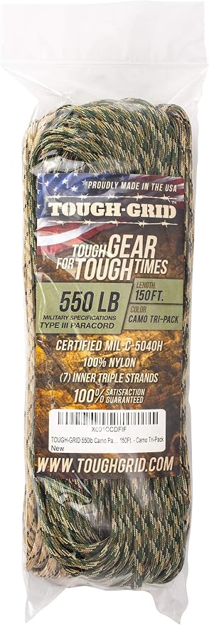 TOUGH-GRID 550 Paracord, Type III Mil-Spec Nylon Rope - 150 Ft Camo Tri-Pack - Image 3