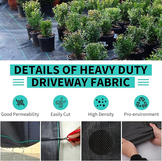 4ftx300ft Heavy Duty Weed Barrier Landscape Fabric – Durable Woven Driveway Garden Cloth for Weed Control, Ground Cover, Landscaping – Long-Lasting Geotextile Fabric – 3.2oz