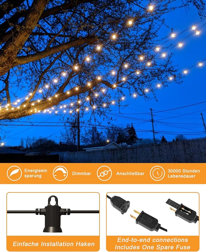 Zuske Outdoor String Lights Waterproof, 100FT LED Patio Lights - Image 7