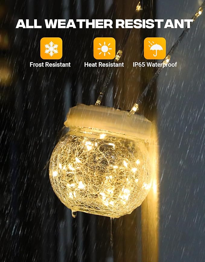 Solar Lantern Solar Lights Outdoor Waterproof 2-Pack, Solar Powered Hanging Lights Cracked Glass Hanging Globes for Christmas Decoration, Shepherd Hook, Garden Tree Ornaments, White Cap, Warm White