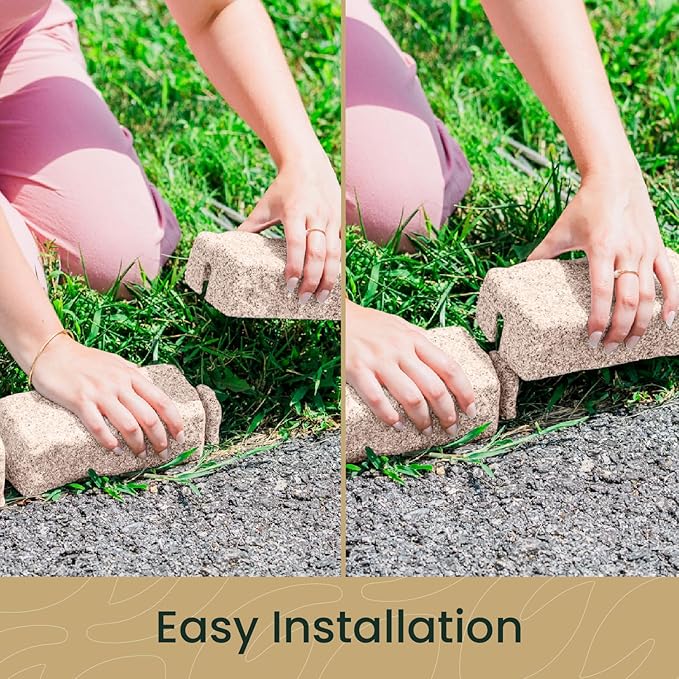 Beuta Landscape Edging | Garden Edging Border | Faux Stone Bricks for Lawn edging, Flower beds, Pathways & Yard Edging– 1 Pack | Each Section Has 6 Bricks 48"L x 4"W x 2.25"H | 3 Spikes |Cobblestone