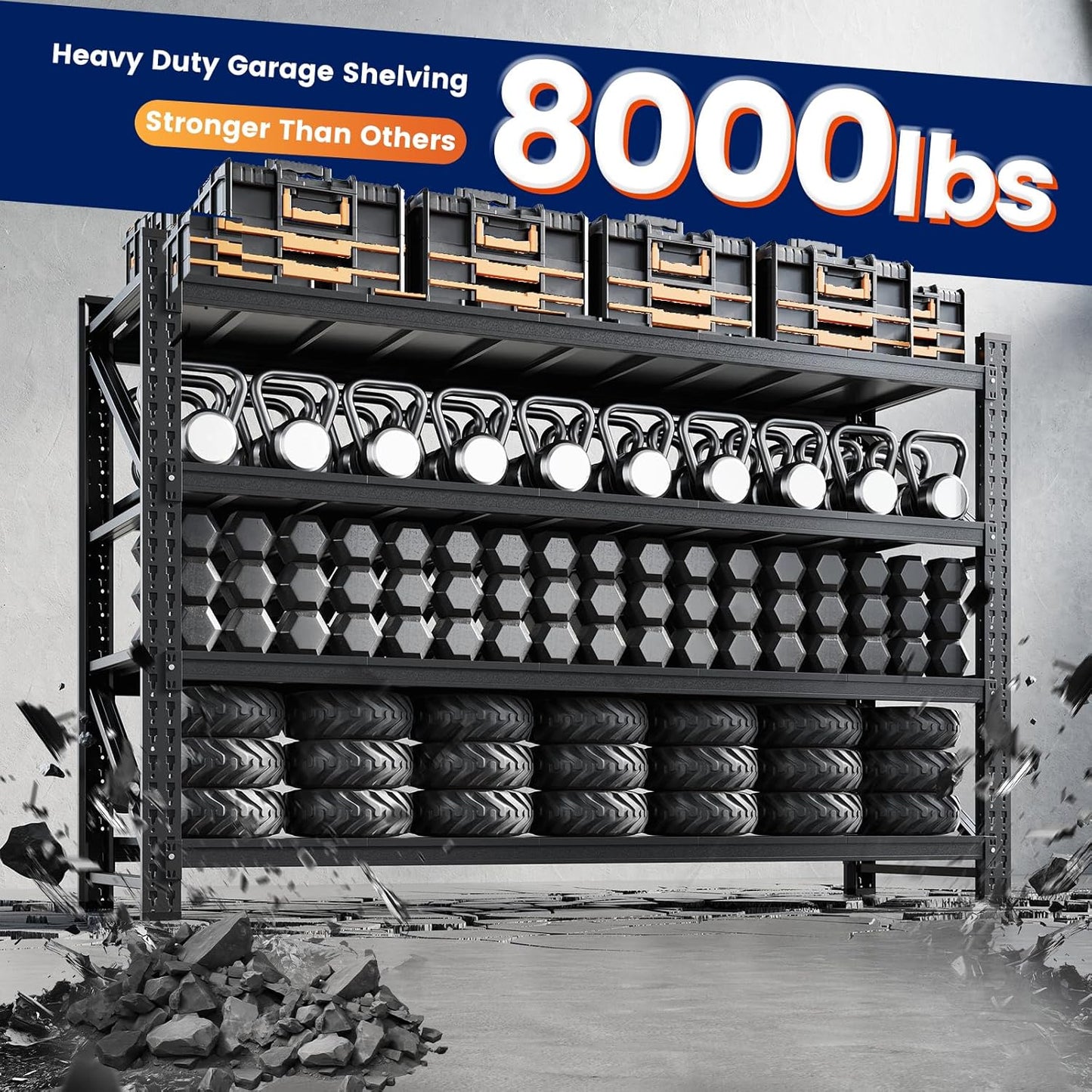 Yizosh 75" W Metal Garage Storage Shelves,8000LBS Heavy Duty 4-Shelf Adjustable Steel Organization Shelving,Utility Rack Shelf,75" W x 24" D x 70" H for Basement,Warehouse,Industrial