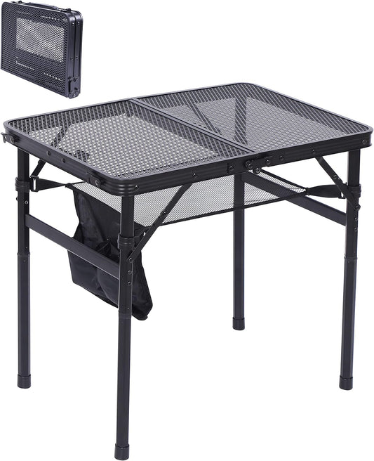 Nice C Table for Grill, Outdoor Table, Camping Table, Outdoor Cooking Table, Picnic Tables, Card Table Adjustable Height, Mesh Bag, Carry Handle (47.3” x 23.7“ x 14.7”/24.2“ Black)