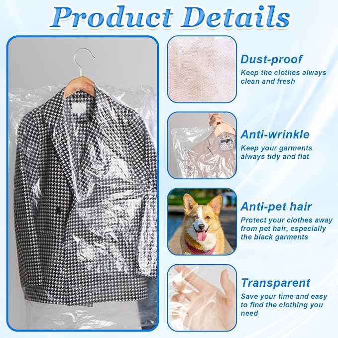 100 Pack Clear Plastic Dry Cleaning Bags 23.6x47.2 Inch Garment Bags Dust-Proof - Image 3