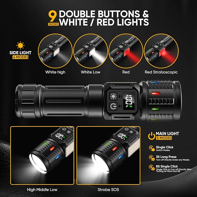 Rechargeable Flashlights High Lumens 100, Super Bright LED Flash Light Long - Image 3