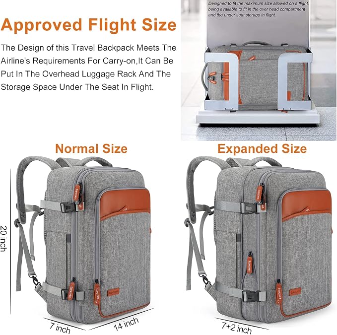 Lumesner Carry on Travel Backpacks, Extra Large 40L Flight Approved Bag - Image 2