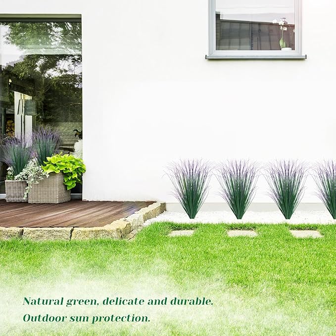 36Pcs Artificial Grass Plants, Faux Shrubs Wheat Grass, Artificial Tall Grass Fake Plants for Outdoor Decor,Artificial Greenery Stems Weed for Room Indoor Home Decor（Green Purple Tail）