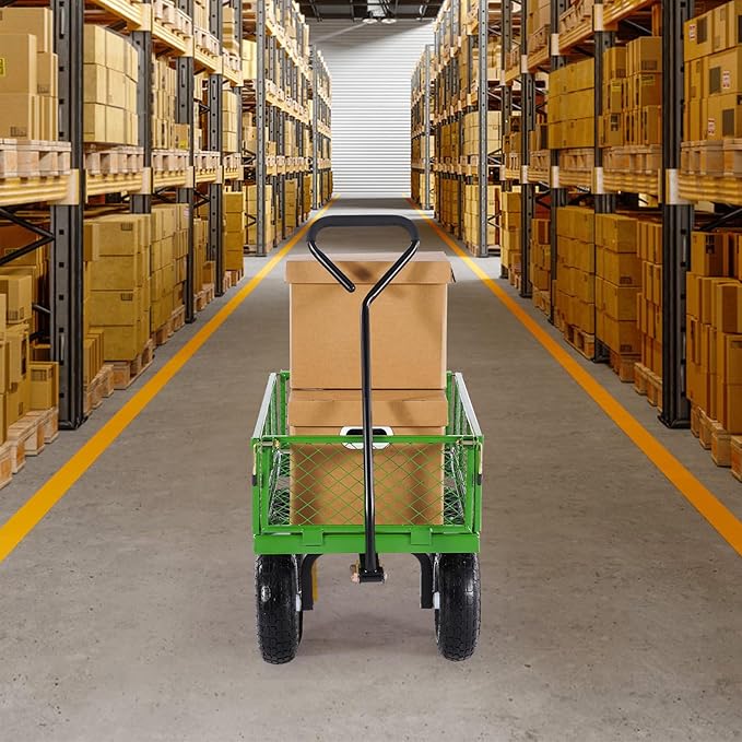 VEVOR 680 Lbs Steel Garden Cart on Wheels, Heavy Duty Garden Wagon Cart Pullable, Metal Outdoor Utility Yard Wagon Carts with 10" Tires, Mesh Removable Sides and 180°Rotating Handle