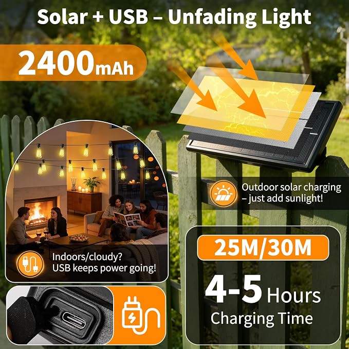 Outdoor Solar String Lights Waterproof: ST38 100ft Shatterproof Patio Lights - Image 3