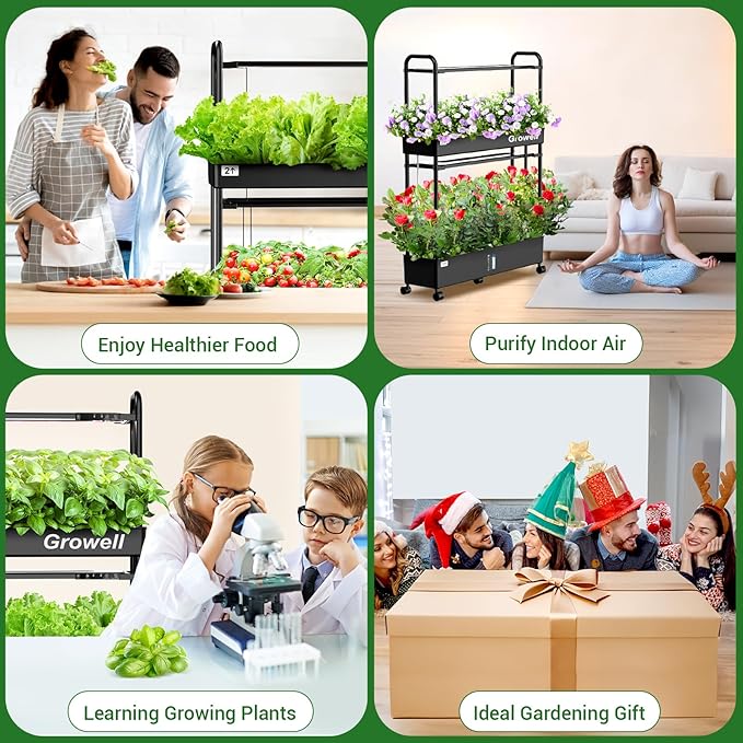 Growell Large Hydroponics Growing System Kit, 60 Pods Vertical Hydroponic Garden with 2 Light Modes Grow Light, Auto Circulating Water System, 32L Indoor Gardening System for Herb Vegetable Fruit