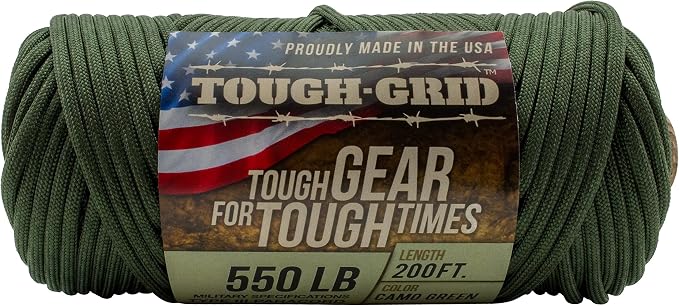 TOUGH-GRID 550 Paracord, Type III Mil-Spec Nylon Rope - 200 Ft Camo Green - Image 3