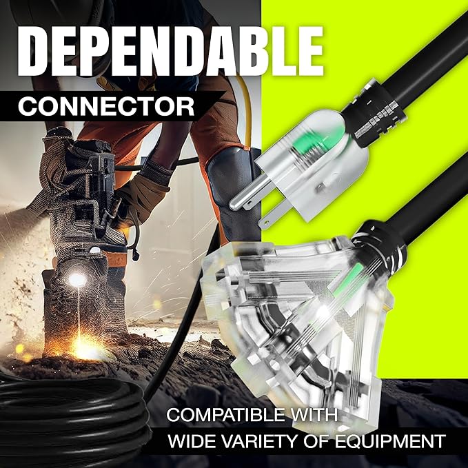 6ft Outdoor/Indoor Extension Cord 3-Outlet 12/3 Gauge Extra Heavy Duty 3 Prong - Image 4