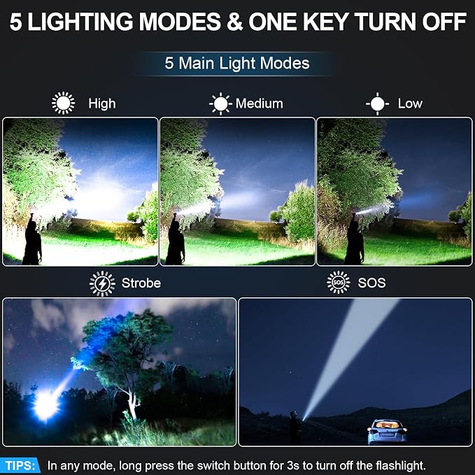 Banral Rechargeable Tactical Flashlights 2000 High Lumens - 5000mAh Super - Image 4