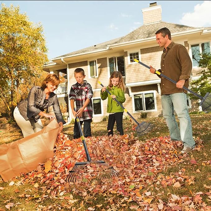 Metal Garden Rake, 5FT Rake for Leaves Lawns, 25 Metal Tines 18 inch Wide with Adjustable Handle Heavy Duty Yard Leaf Rakes for Gardening