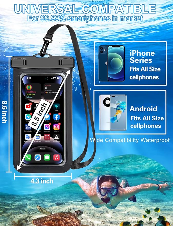 2 Pack White Universal Waterproof Phone Pouch, Large Phone Waterproof Case Dry - Image 3