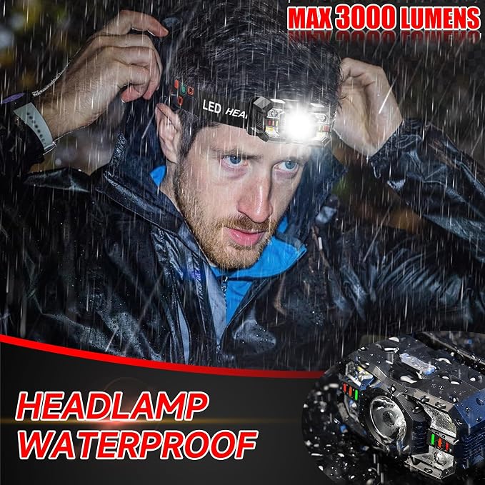 Headlamp Rechargeable 6Pack, 3000 Lumen Ultra-Light Bright Headlamp Flashlight - Image 5