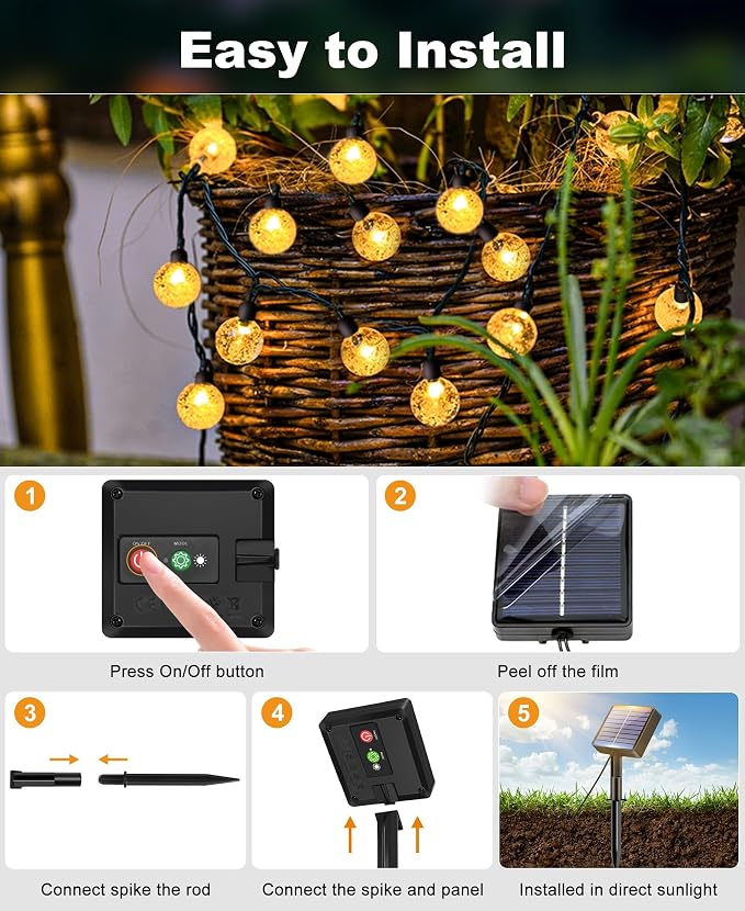 btfarm 2 Pack Solar String Lights Outdoor Waterproof, Total 98 FT 100 LED Solar - Image 6