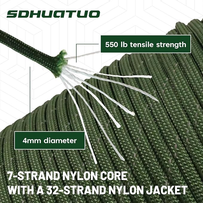 SDHUATUO Paracord Rope 1000FT, 550lb Type III Nylon Parachute Cord 7-Strand Core - Image 5