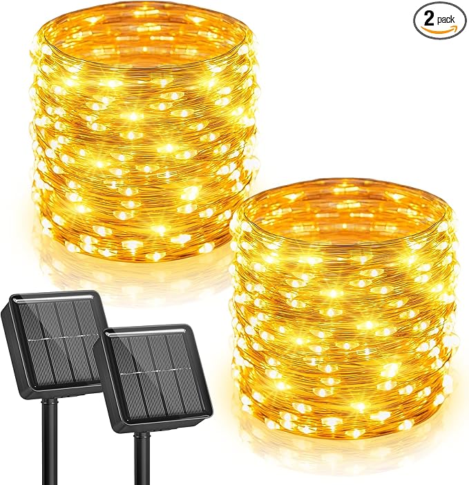 Minetom 2 Pack Solar Fairy Lights, Total 66Ft 200 LED Solar String Lights by Minetom