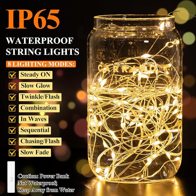 Lakumu Warm White String Lights, 32FT Rechargeable, Decor - Image 5