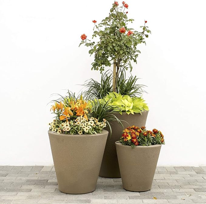 Crescent Garden Dot TruDrop Indoor/Outdoor Planter, Self-Watering Plant Pot, 16 Inches, (Caviar Black)