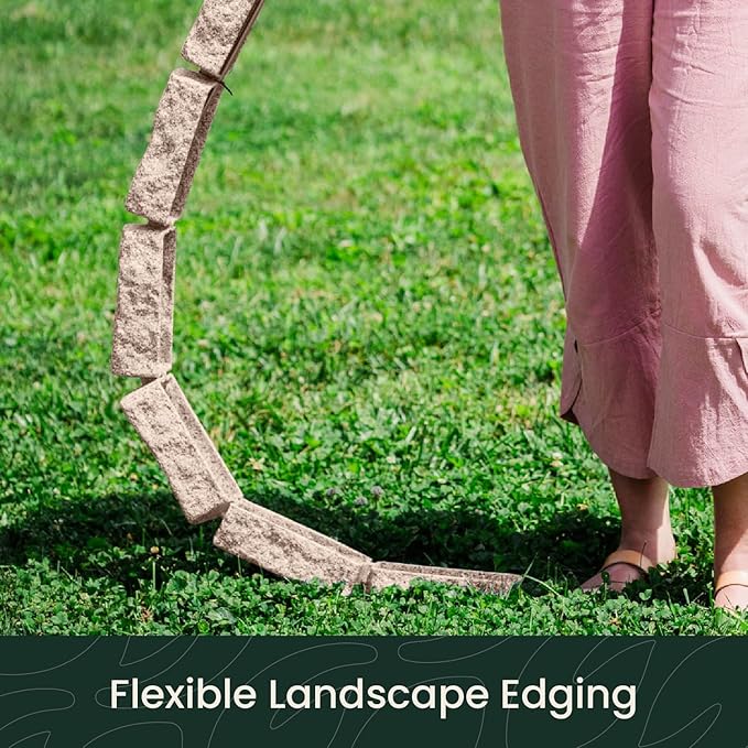 Beuta Landscape Edging | Garden Edging Border | Faux Stone Bricks for Lawn edging, Flower beds, Pathways & Yard Edging– 1 Pack | Each Section Has 6 Bricks 48"L x 4"W x 2.25"H | 3 Spikes |Cobblestone