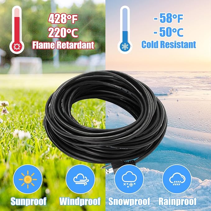 UL Listed Outdoor Extension Cord 2 Prong 15 FT SJTW 16/2 Gauge 13A 125V 1625W - Image 5