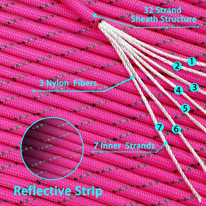 VVAAGG Reflective Paracord Rope 100FT, 7 Strand Nylon para Cord Lanyard Utility - Image 2