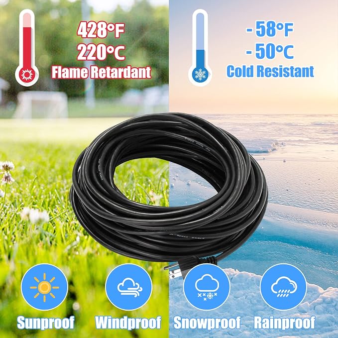 UL Listed Outdoor Extension Cord 3 Prong 25 FT SJTW 16/3 Gauge 13A 125V 1625W - Image 5