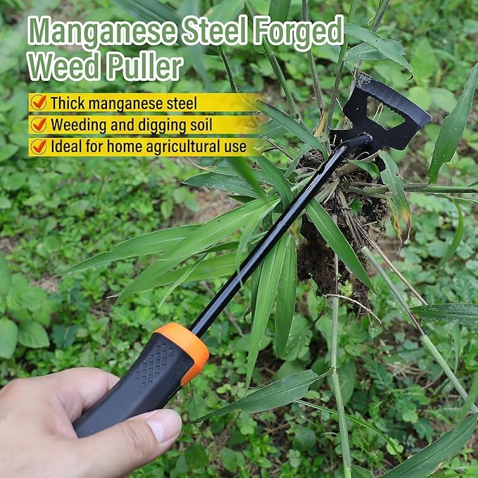Weed Removal Tool, 2025 New Garden Weeding Tools Manganese Steel Hand Weeder Tool with Handle, 4 Teethes Dual Purpose Manual Weeders Tool Weed Pulling Tool for Garden (Six Teeth)