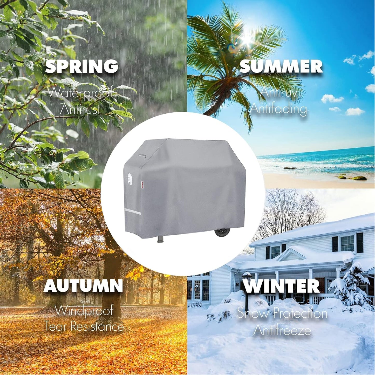 BBQ Grill Cover, 72 Inch Heavy Duty Waterproof 4-6 Burner Barbecue Gas Grill Covers for Weber Genesis Char-Broil Brinkmann, Gray