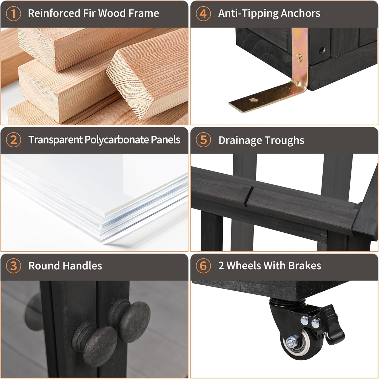 Greenhouse Cold Frames with Wheels - Adjustable Shelves Portable Cold Frame for Balcony/Patio, UV-Resistant Indoor Outdoor Plant Growing Cabinet (Large, Heavy-Duty) (Black)